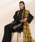 Women's Unstitched Textured Cotton Black Embroidered 3 Piece Suit